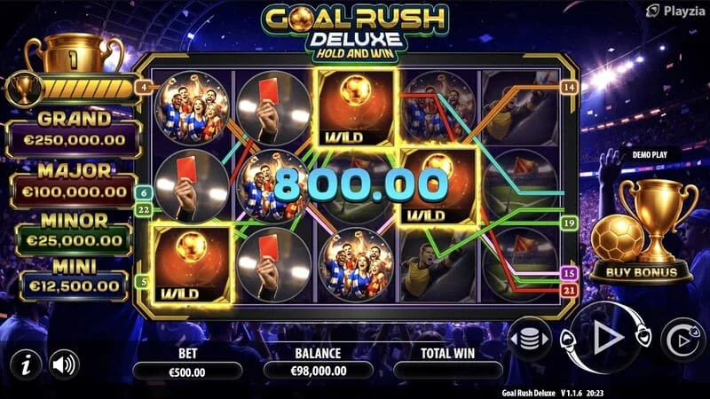 Goal Rush Deluxe – gra podstawowa, trafienie zwycięskiej linii